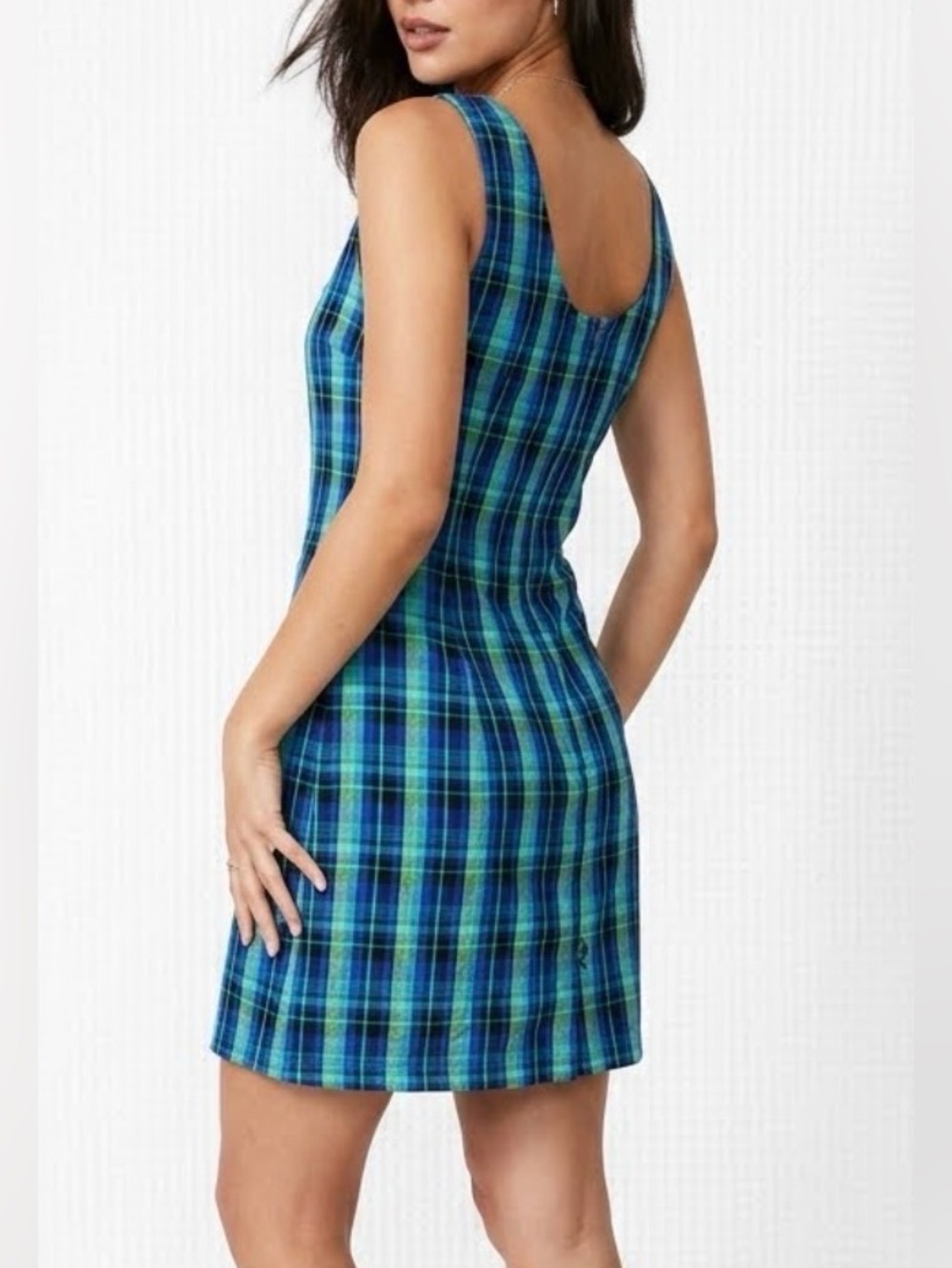 Vintage All That Jazz Dress Womens 13/14 BluGreen Plaid Pencil Retro 90s Grunge